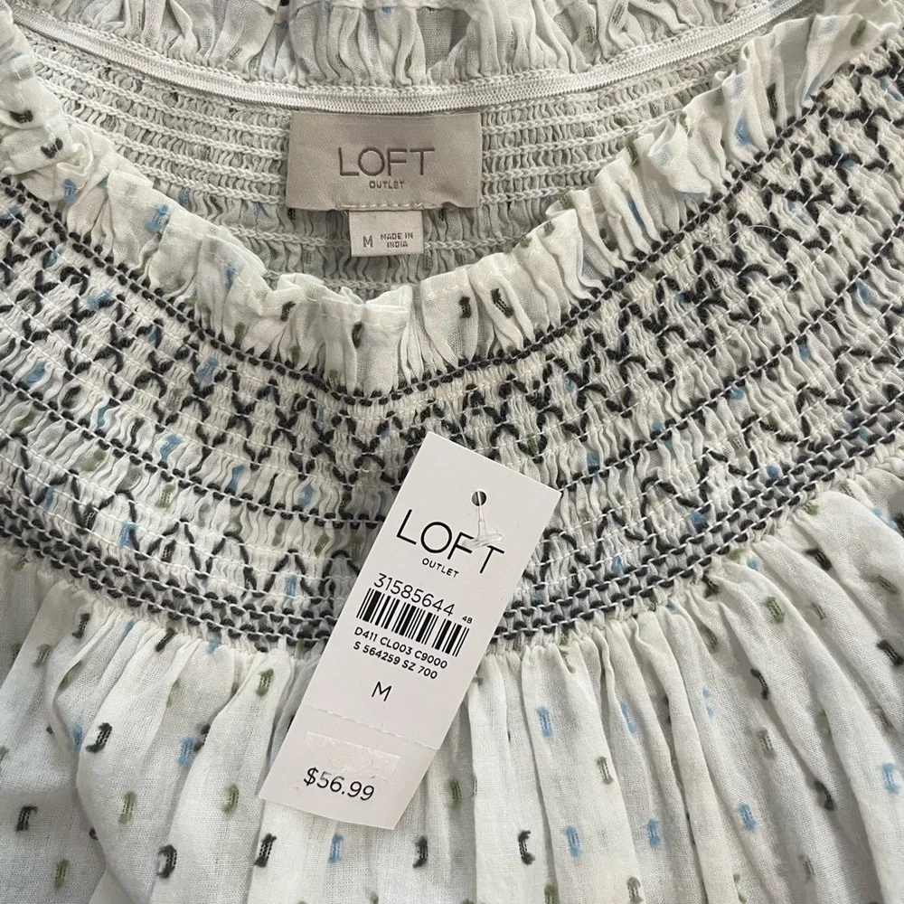 Loft White Smocked Peasant Top - Picture 4 of 4